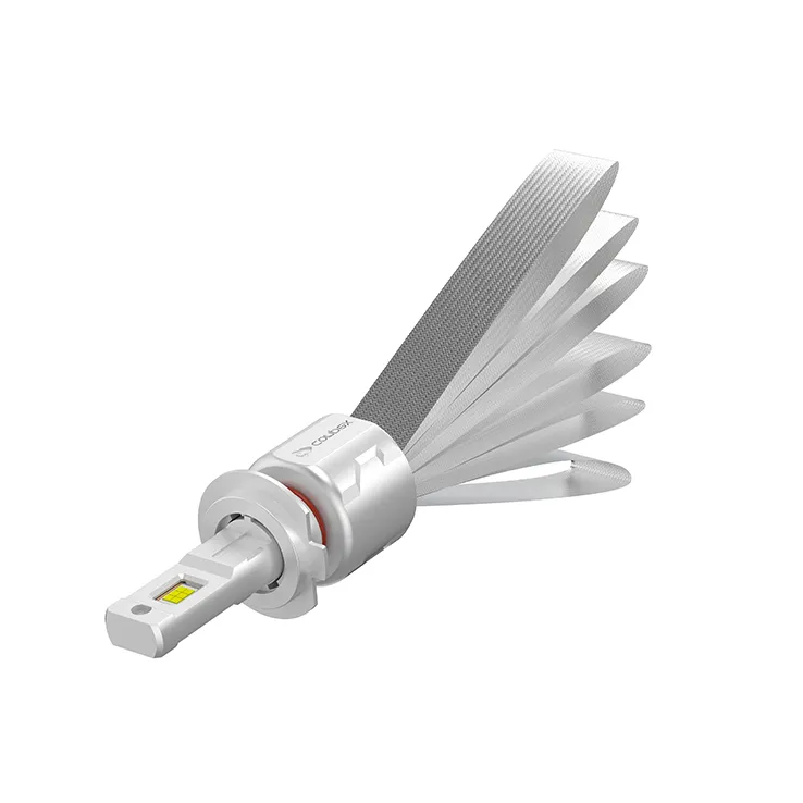 An angled view of the P2 LED bulb, showing the flexible copper cooling strips and the high-performance 3870 LED chip.