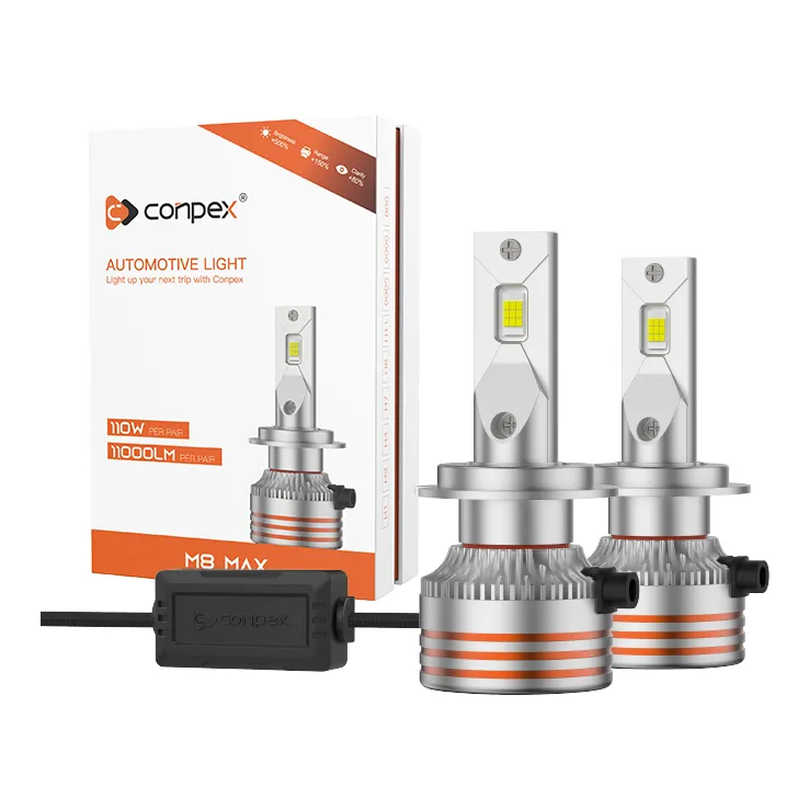 The complete OPTILUME M8 MAX LED headlight upgrade kit, providing everything needed for a 160W/14,400LM output, with its IP67-rated design ensuring superior brightness and reliability.