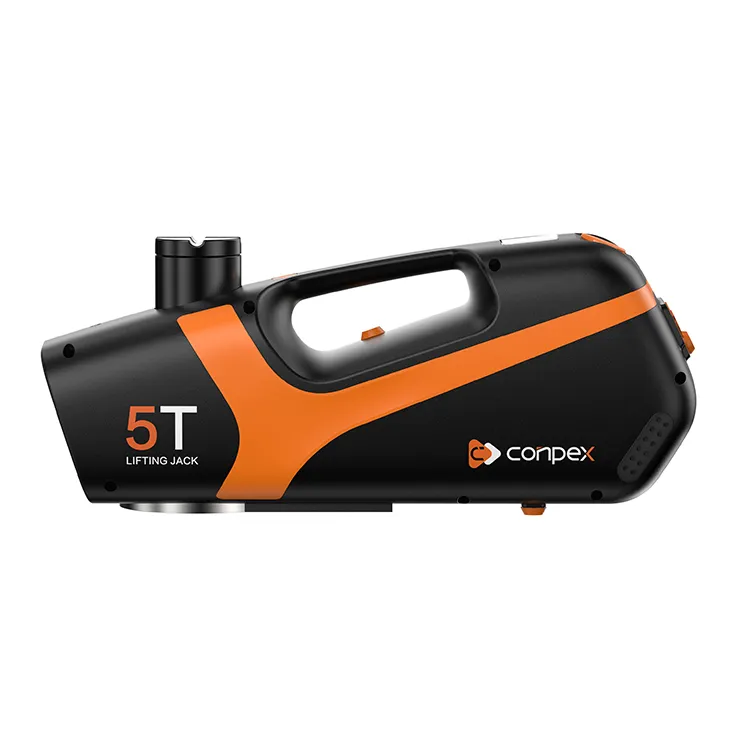 The sleek side profile of the OPTILUME B02-5T electric jack, demonstrating its portable yet robust design, making it an essential and efficient car rescue tool.