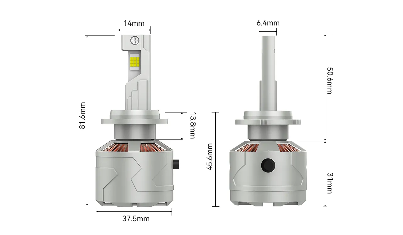 V3 High-Performance HID to LED Headlights — dimensions