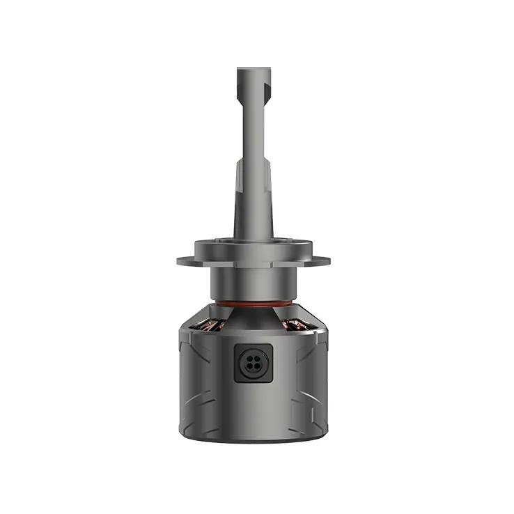Side profile of the VX3-3S LED headlight bulb, showing its compact design, the power input connector, and the adjustable base collar.