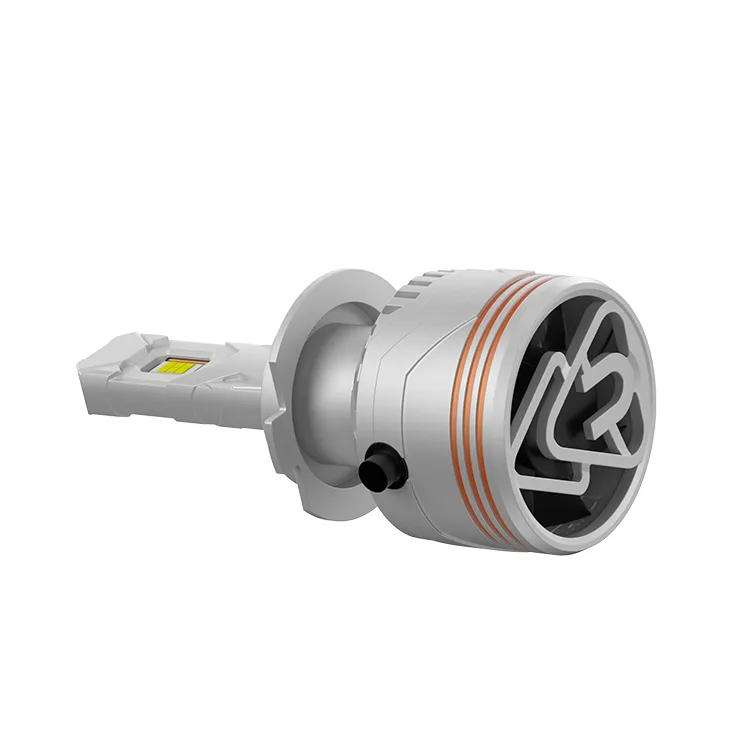 A detailed look at the rear of the EV1 bulb, showcasing the high-speed fan which, combined with dual copper tubes, provides rapid cooling for a 50,000-hour lifespan even in extreme temperatures.