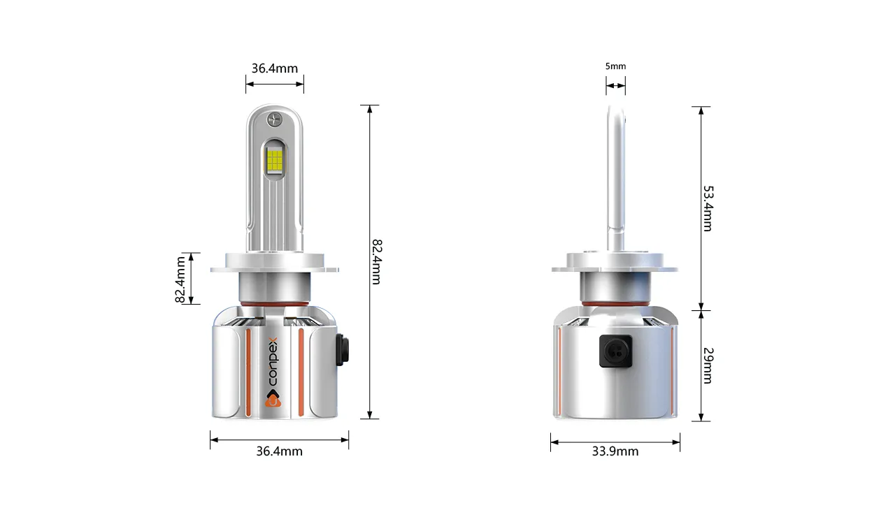 VX7 Hyper-Class LED Headlights — dimensions
