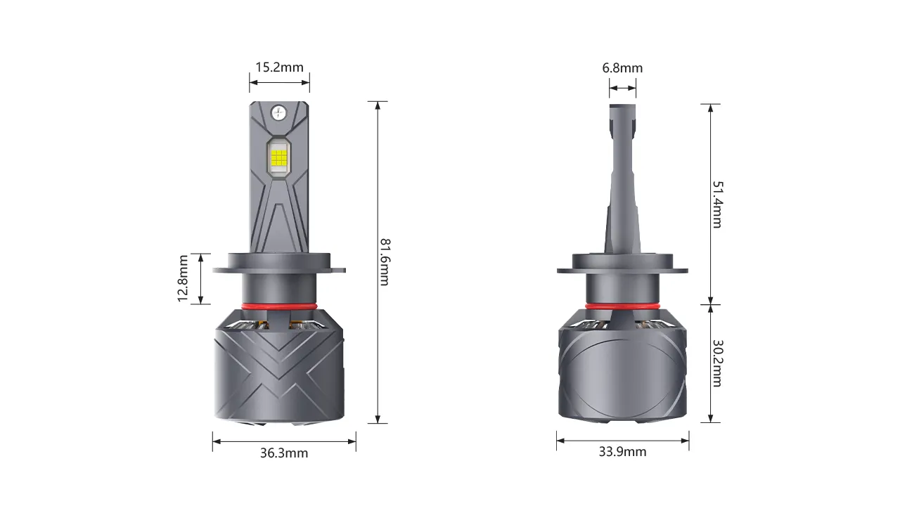 VX1 High-Performance LED Headlights — dimensions