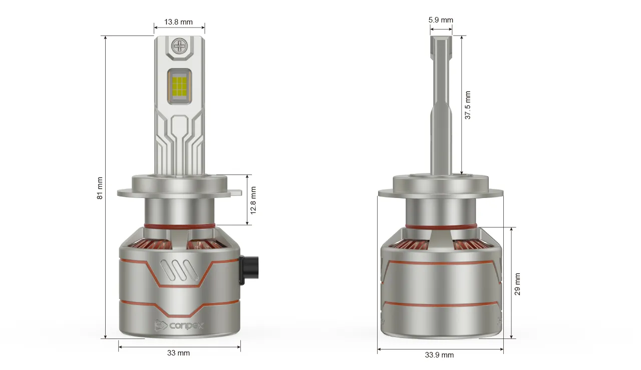 VX10 Hardcore Gear-Class LED Headlights — dimensions