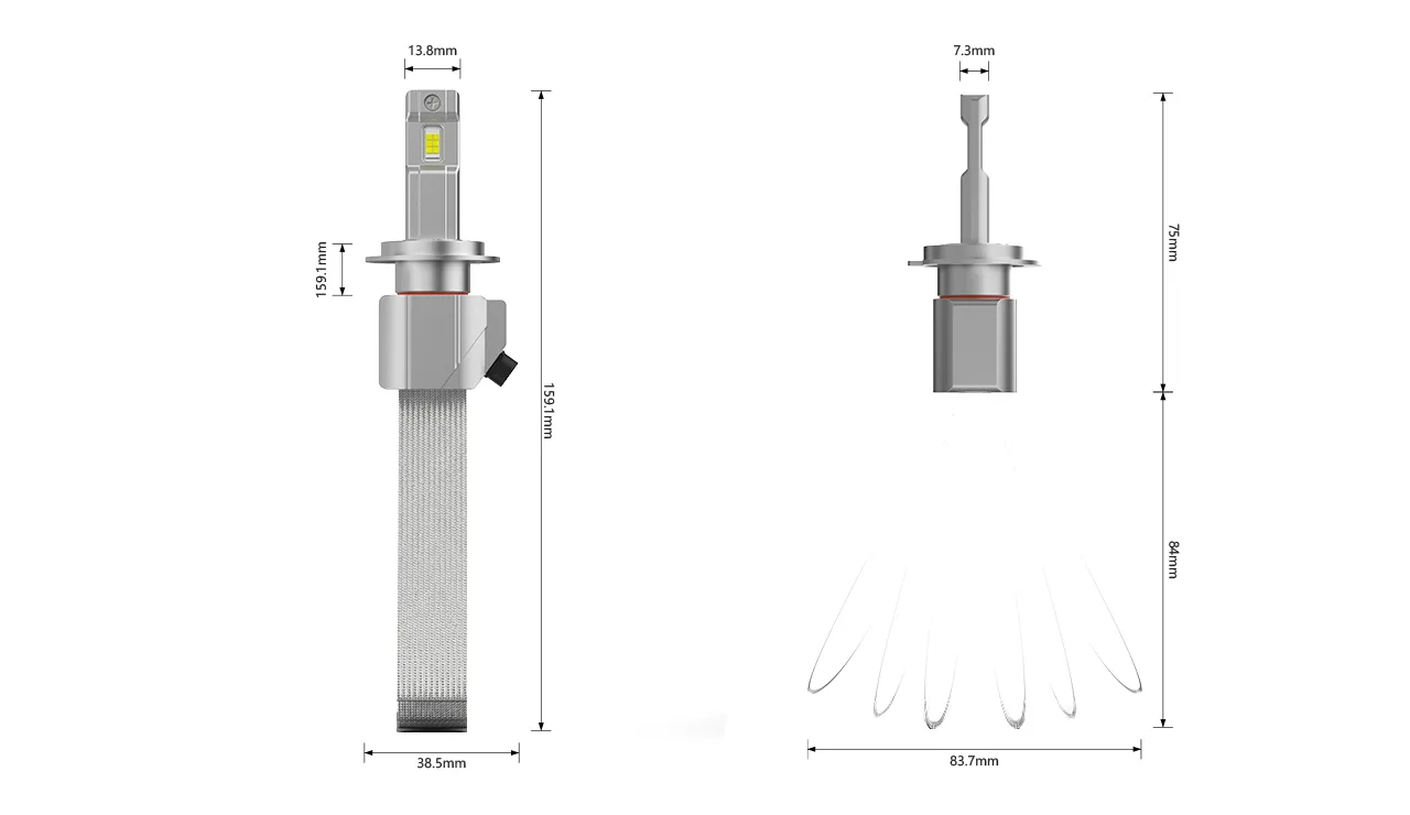 F9 Silent Fanless LED Headlights — dimensions