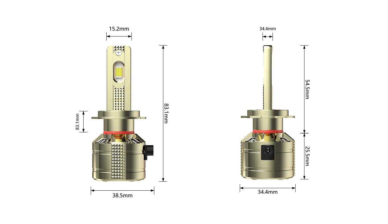 VX9 Luxury-Class LED Headlights — dimensions