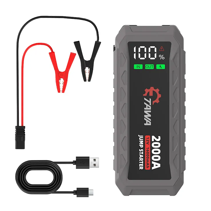 The complete OPTILUME K69 emergency kit, providing the 2000A jump starter, safety clamps, and fast-charging cable needed to revive a dead battery and power your electronics on the go.