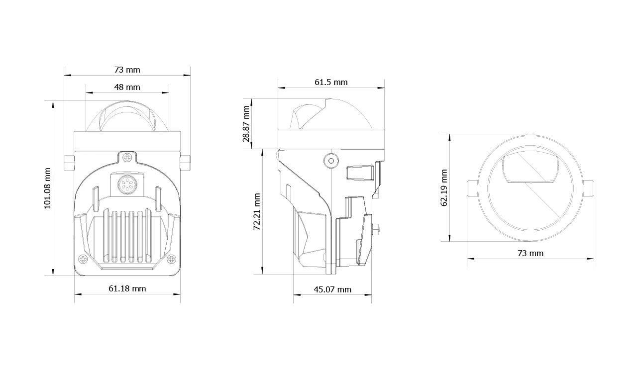 GT7 2‑inch Bi-LED Projector Fog Lights — dimensions