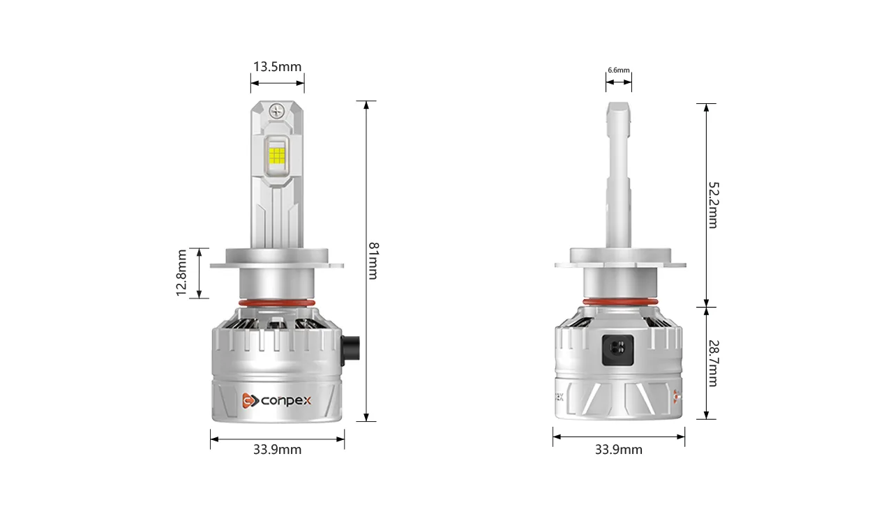 VX5 High-Performance LED Headlights — dimensions