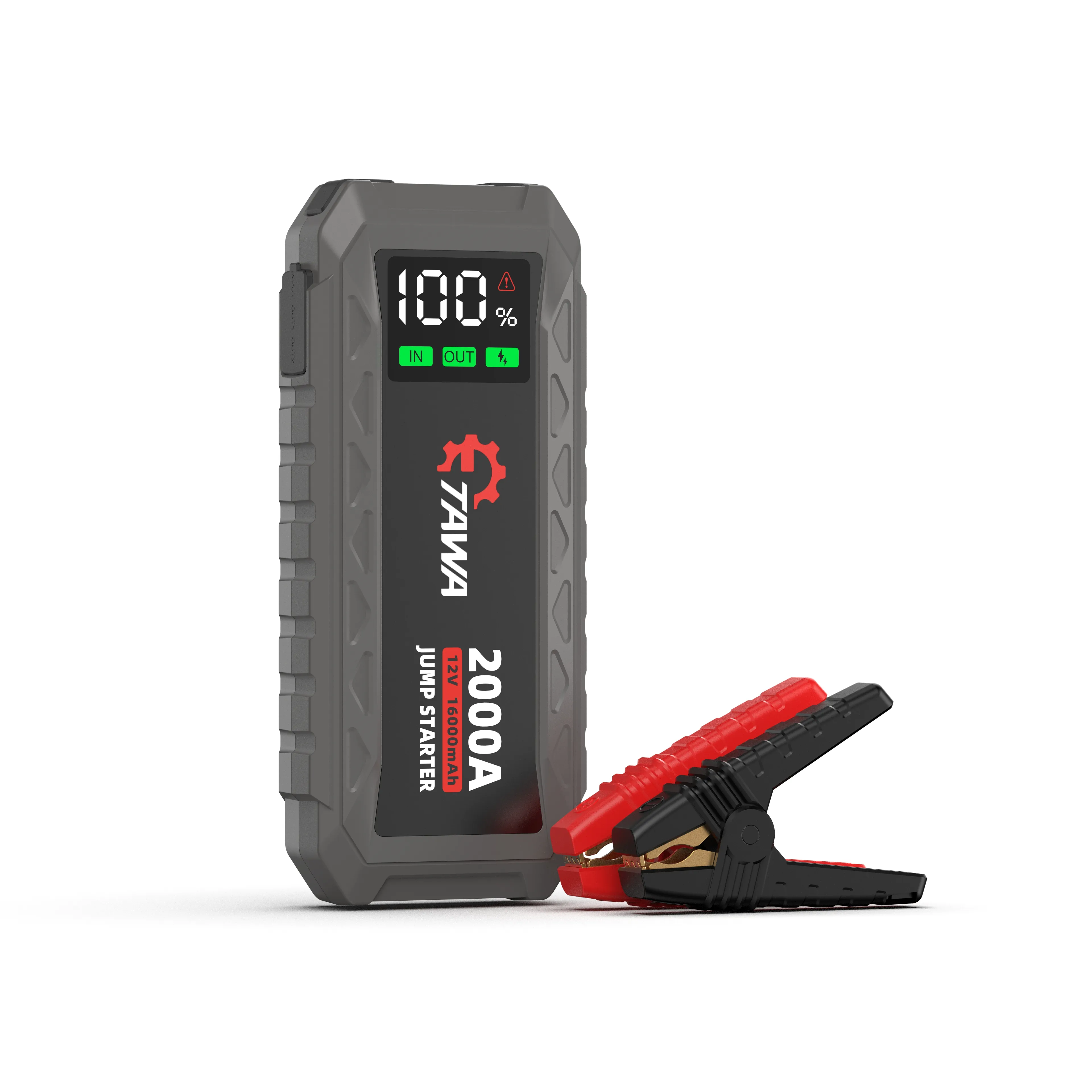 The OPTILUME K69 jump starter and its smart safety clamps, a complete system designed to safely deliver 2000A of peak current to revive dead car batteries in seconds.