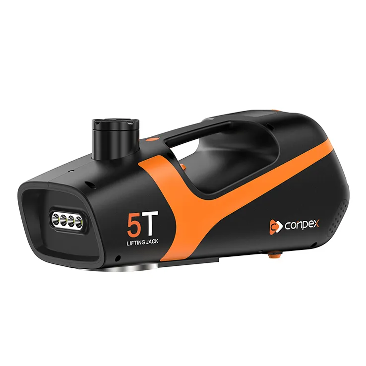 The powerful OPTILUME B02-5T electric hydraulic jack, engineered with a 5-ton capacity to effortlessly lift SUVs and an integrated LED light for safe nighttime tire changes.