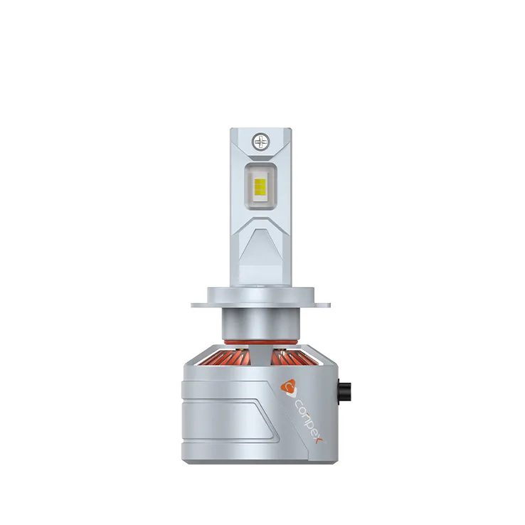 Front view of the OPTILUME RX8-3S LED bulb, highlighting the 3570 LED chips that produce a powerful 130W, 10,000-lumen output for superior night driving visibility.