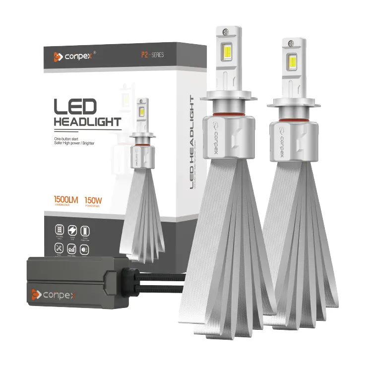 The complete OPTILUME P2 Copper Strip Headlight upgrade kit, providing a 120W/12,000LM fanless lighting solution with an IP68 rating for silent operation, maximum brightness, and extreme durability.