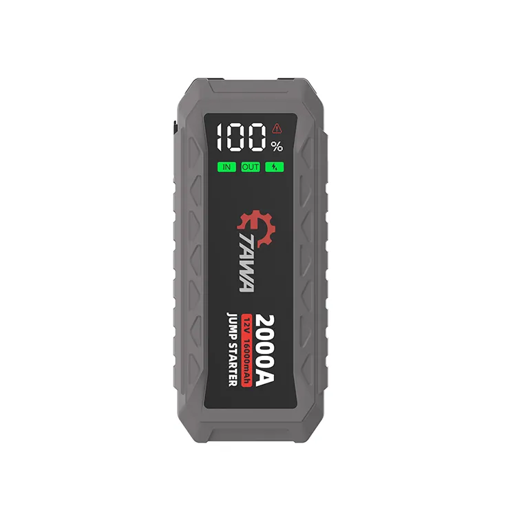 The front of the OPTILUME K69 jump starter, highlighting its clear LCD screen that provides real-time battery status for its powerful 2000A starting capability.