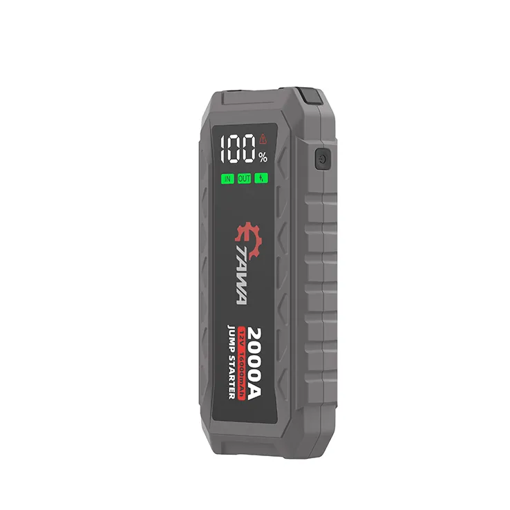 A perspective view of the K69 jump starter, showing the power button on the side and its rugged, textured grip.