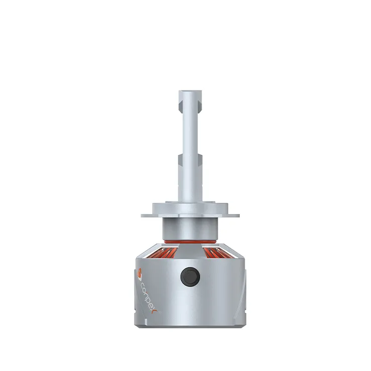 Side view of the RX8-3S LED bulb, featuring its corrosion-resistant zinc alloy housing and adjustable base, which is designed for optimal beam focus and a perfect fit.